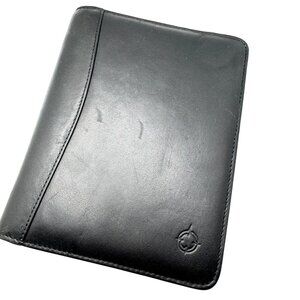 Franklin Quest Vtg Black Full Grain Leather Pocket Page Siz 6 Ring Zip Binder